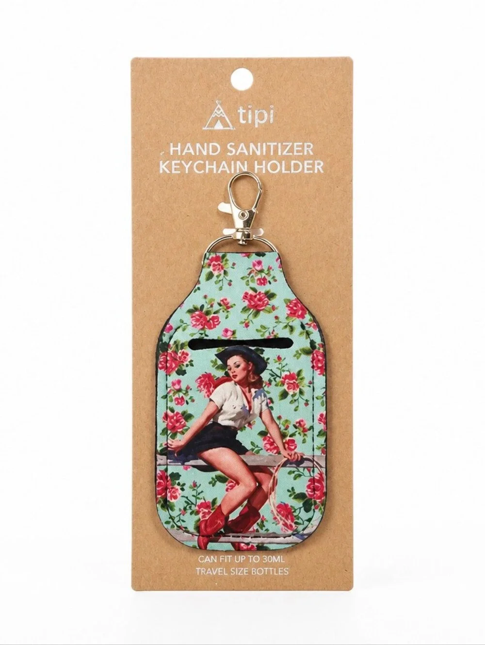 Vintage Cowgirl Design Travel Size Hand Sanitizer / Keyholder New